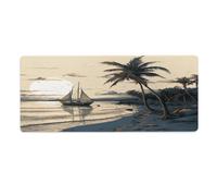 Alfombrilla de escritorio con diseño de barco de pesca de cocoteros de 30 x 81 cm con bordes cosidos, alfombrilla de ratón grande para juegos, base de goma antideslizante para teclado de PC de ofici