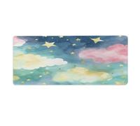 Alfombrilla de escritorio con diseño de estrellas y acuarela de 30,5 x 81,2 cm con bordes cosidos, alfombrilla de ratón grande para juegos, base de goma antideslizante para teclado de PC, portátil y