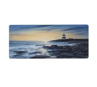 Alfombrilla de escritorio con diseño de faro costero de 30 x 81 cm con bordes cosidos, alfombrilla de ratón grande para juegos, base de goma antideslizante, para teclado de PC de oficina, portátil y