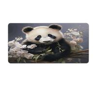 Alfombrilla de escritorio con diseño de panda y flores de 30 x 60 cm con bordes cosidos, alfombrilla de ratón grande para juegos, base de goma antideslizante para teclado de PC, portátil y trabajo e