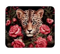 Alfombrilla de escritorio con diseño de rosas, hojas y leopardo, pequeña alfombrilla de escritorio con base de goma, compatible con juegos y uso de