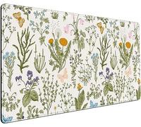 Alfombrilla de escritorio con diseños de flores secas, color beige neutro, verde salvia, XXL, para videojuegos, 80 x 30 cm, para ordenador portátil, para teclado y ratón, para niña y mujer, gamers,