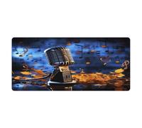 Alfombrilla de escritorio con micrófono y notas musicales de 16 x 35 pulgadas con bordes cosidos, alfombrilla de ratón grande para juegos, base de goma antideslizante para teclado de PC de oficina,