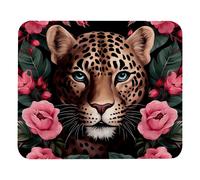 Alfombrilla de escritorio con rosas, hojas y base de goma con estampado de leopardo.