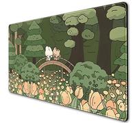 Alfombrilla de escritorio de bosque de anime, bonita alfombrilla de mouse verde, alfombrilla de escritorio completa estética Kawaii, alfombrilla de mouse XXL para juegos XL, alfombrilla extendida para