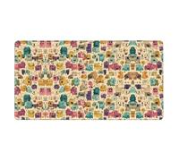 Alfombrilla de escritorio grande con diseño de monstruos de dibujos animados para teclado, base de goma, patrón de impresión completa para oficina, juegos, laptop, PC, color negro