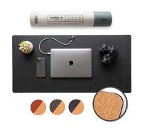 Alfombrilla de escritorio Nordik de corcho y cuero, organizador de cables (negro guijarro, 89 x 43 cm), alfombrilla de rat n extensible premium p