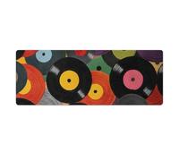 Alfombrilla de escritorio para computadora portátil de 60 x 30 cm, diseño retro de discos de vinilo, tapete antideslizante con borde cosido para el trabajo, juegos, oficina, hogar