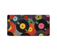 Alfombrilla de escritorio para computadora portátil de 60 x 30 cm, diseño retro de discos de vinilo, tapete antideslizante con borde cosido para el trabajo, juegos, oficina, hogar