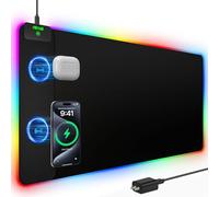 Alfombrilla de escritorio RGB con carga rápida de 15 W, alfombrilla de mouse de carga inalámbrica, alfombrilla de mouse grande para juegos, impermeable, antideslizante