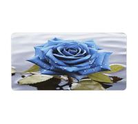 Alfombrilla de escritorio romántica con rosas azules de 30 x 60 cm con bordes cosidos, alfombrilla de ratón grande para juegos, base de goma antideslizante para teclado de PC, portátil y trabajo en