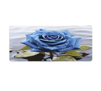 Alfombrilla de escritorio romántica con rosas azules de 30 x 81 cm con bordes cosidos, alfombrilla de ratón grande para juegos, base de goma antideslizante para teclado de PC, portátil y trabajo en