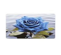Alfombrilla de escritorio romántica con rosas azules de 40,6 x 81,2 cm con bordes cosidos, alfombrilla de ratón grande para juegos, base de goma antideslizante para teclado de PC, portátil y trabajo