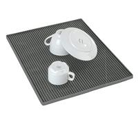Alfombrilla de goma extra grande con estructura de puntos para secar platos y vasos, de plástico de calidad, apta para lavavajillas, 40 x 30 cm, color gris