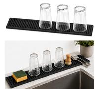 Alfombrilla de goteo estrecha de silicona para fregadero de cocina, 8 x 60 cm, color negro