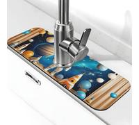 Alfombrilla de grifo con astronautas, cohetes y planetas para fregadero de cocina, bonita alfombrilla de secado súper absorbente para cocina, baño, fregadero, cafetería, bar, grifo, decoración de