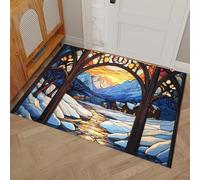 Alfombrilla De Interior - Alfombrilla De Ventana De Cristal Montañas Cubiertas De Nieve, Felpudo Lavable, Arte En Vidrieras, Antimanchas, Antideslizante, Ultrafino, Para Cocina, Granja, 80 x 120 cm