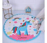 Alfombrilla de Juego Niños, Alfombra Redonda de 59 Pulgadas, Algodón Organizador Juguetes, Bebés Sala de Juegos Alfombrilla Antideslizante con Cordón (Unicornio Arcoiris)