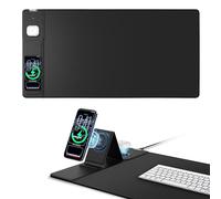 Alfombrilla de mouse con carga inalámbrica magnética y soporte ajustable para teléfono, tapete de escritorio extendido de 31.5 x 15.8 pulgadas, almohadilla de teclado impermeable ultra suave, base