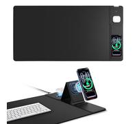 Alfombrilla de mouse con cargador inalámbrico magnético y soporte ajustable para teléfono, tapete de escritorio extendido de 31.5 x 15.8 pulgadas, almohadilla de teclado impermeable ultra suave, base