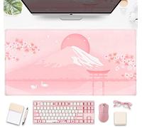 Alfombrilla de mouse con diseño de flor de cerezo, color rosa Kawaii, tapete de escritorio floral japonés, pastel japonés, tapete grande de anime para juegos, XXL, bonito soporte estético Fuji Japón,