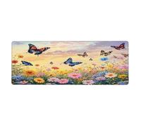 Alfombrilla de mouse con diseño de mariposas vívidas en gran base de goma antideslizante con bordes cosidos, alfombrilla de mouse grande de 11.8 x 31.5 pulgadas