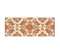 Alfombrilla de mouse con estampado de flores simétricas hacia arriba y hacia abajo, alfombrilla de mouse grande con bordes cosidos, base de goma antideslizante larga para decoración de escritorio de