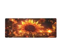 Alfombrilla de mouse con estampado floral de crisantemo dorado, alfombrilla de mouse grande con bordes cosidos, base de goma antideslizante larga para decoración de escritorio de oficina y hogar, 31.5