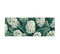 Alfombrilla de mouse con estampado floral de flores blancas, alfombrilla de mouse grande con bordes cosidos, base de goma antideslizante larga para decoración de escritorio de oficina y hogar, 31.5 x