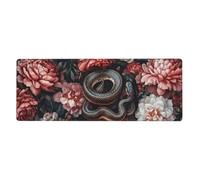 Alfombrilla de mouse con flores rojas y blancas entrelazadas en negro con base de goma antideslizante con bordes cosidos, alfombrilla de mouse grande para computadora de juegos, 11.8 x 31.5 pulgadas