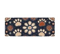 Alfombrilla de mouse con huellas azules y blancas en gran base de goma antideslizante con bordes cosidos, alfombrilla de mouse grande para computadora de juegos, 11.8 x 31.5 pulgadas