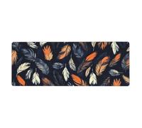Alfombrilla de mouse con plumas negras, blancas y naranjas en base de goma antideslizante grande con bordes cosidos, alfombrilla de mouse grande para computadora de juegos, 11.8 x 31.5 pulgadas