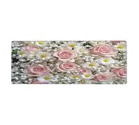Alfombrilla de mouse con rosas rosas blancas y rosas en gran base de goma antideslizante con bordes cosidos, alfombrilla de mouse grande para computadora de juegos, 11.8 x 31.5 pulgadas