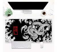 Alfombrilla de mouse Cool Dragon en blanco y negro, extendida, XXL, grande, para juegos, teclado y mouse de 31.5 x 15.7 pulgadas, diseñada con base de goma antideslizante de 3 mm de grosor y bordes