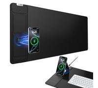 Alfombrilla de mouse de carga inalámbrica con soporte plegable para teléfono, alfombrilla de escritorio grande de 27.5 x 11.8 pulgadas para portátil/teclado, superficie ultra lisa impermeable, base