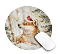Alfombrilla de mouse de escritorio con diseño de perro y cardenal de invierno, bosque nevado, con borde cosido, de goma, antideslizante, lavable, para computadora doméstica y oficina, portátil