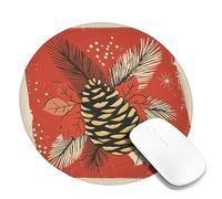 Alfombrilla de mouse de escritorio con diseño navideño de piñas, rojo y verde, alfombrilla de mouse con borde cosido, de goma, antideslizante, lavable, para el hogar y la oficina, laptop, redonda, 8 x