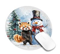 Alfombrilla de mouse de escritorio con zorro y muñeco de nieve de invierno, rojo y marrón, antideslizante, lavable, para el hogar y la oficina, laptop, redonda, 8 x 8 pulgadas