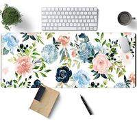 Alfombrilla de mouse de escritorio verde para juegos, color morado, azul, rosa, floral, grande, XL, grande, para teclado de computadora, alfombrilla de mouse con borde cosido para mujer, decoración