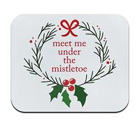 Alfombrilla de mouse delgada de perfil bajo con texto "Meet Me Under The Mistletoe"