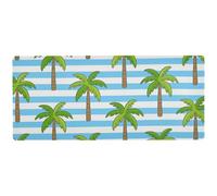 Alfombrilla de mouse fina para computadora con diseño de palmera de coco a rayas azules y blancas para reposo, alfombrilla de mouse grande para escritorio, 31.5 x 11.8 pulgadas
