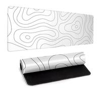 Alfombrilla de mouse grande blanca para juegos, alfombrilla de escritorio con mapa topográfico, alfombrilla para teclado grande de 31.5 x 11.8 pulgadas, alfombrilla de mouse para computadora con borde