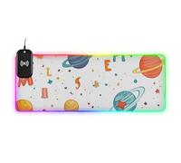 Alfombrilla de mouse grande brillante con diseño de planetas exteriores y alfabeto, color blanco, ideal para viajes, 89.9 x 39.9 cm, tapete de escritorio pequeño para teclado y mouse