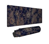 Alfombrilla de mouse grande con diseño botánico elegante de narciso helecho de otoño azul marino de goma suave para teclado y alfombrilla de mouse, accesorios de escritorio para computadora de juegos