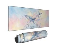 Alfombrilla de mouse grande con diseño de ballena, nubes de ensueño y burbujas, de goma azul, lavable, para escritorio, oficina, hogar, computadora, laptop, 12 x 32 pulgadas