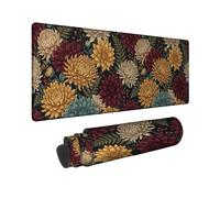 Alfombrilla de mouse grande con diseño de crisantemo, diseño floral vintage de hojas de bayas, otoño, dorado, lavable, mesa extendida, decoración de escritorio para oficina, hogar, dormitorio, laptop