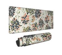 Alfombrilla de mouse grande con diseño de flores, diseño floral moderno de hojas de goma negra, antideslizante, accesorios de escritorio para computadora de juegos, computadora portátil, 12 x 32