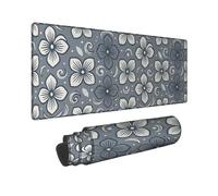 Alfombrilla de mouse grande con diseño de flores, diseño floral moderno de hojas de remolino gris, alfombrilla de ratón de tela suave para escritorio, accesorios de escritorio para computadora de