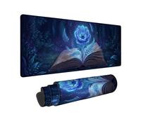 Alfombrilla de mouse grande con diseño de flores, helecho de libro místico de fantasía, sin goma azul, antideslizante, accesorios para teclado grande, accesorios para oficina, hogar, computadora