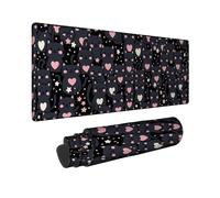 Alfombrilla de mouse grande con diseño de gatos, corazones y estrellas, ninguno de goma negra, alfombrilla de teclado suave y decoración para el hogar, oficina, trabajo, escritorio de juegos, 40,6 x
